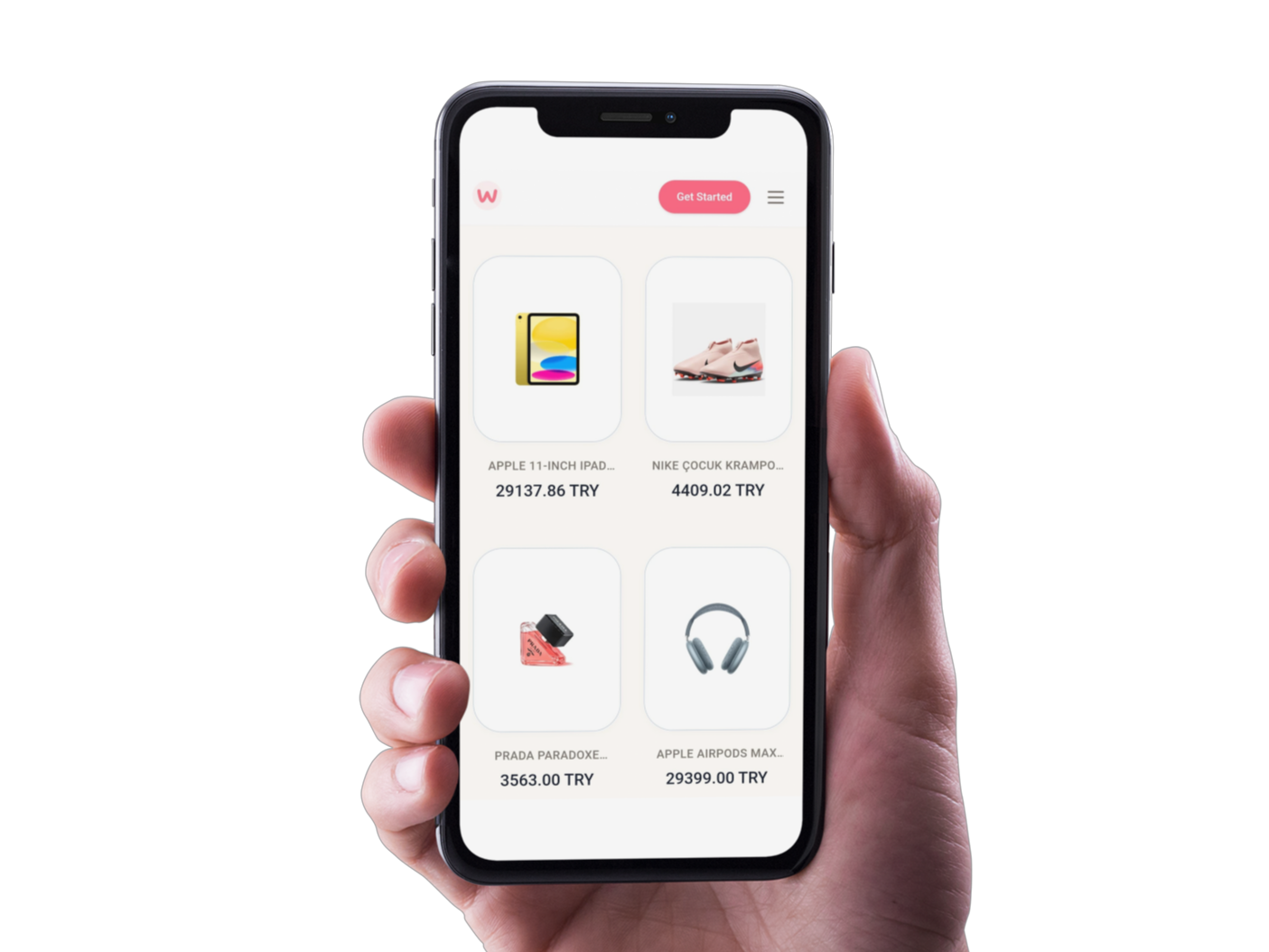 Wishlist App Interface showing products like iPad, Nike sneakers, and more
